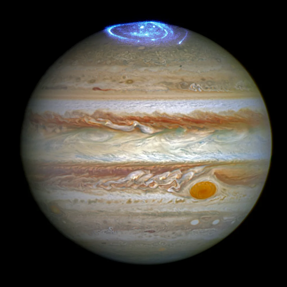 This full-disc image of Jupiter was taken on 21 April 2014 with Hubble